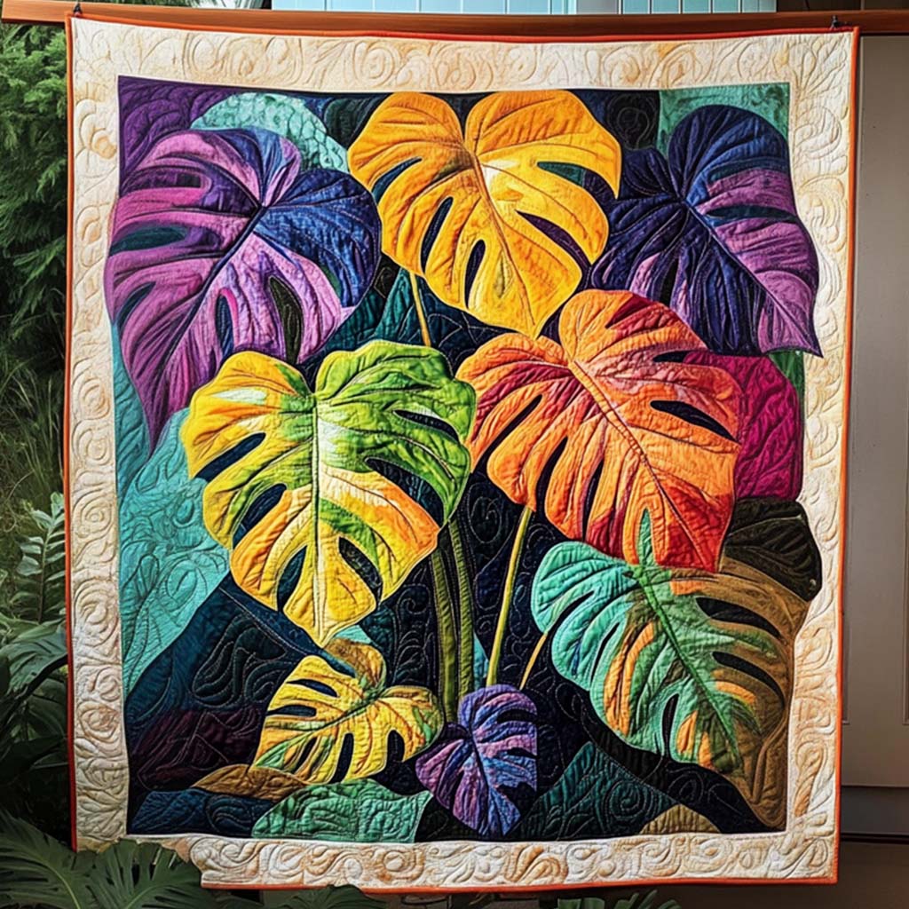 Jungle Leaf Palette Quilted Blanket - Throw (55" x 60")