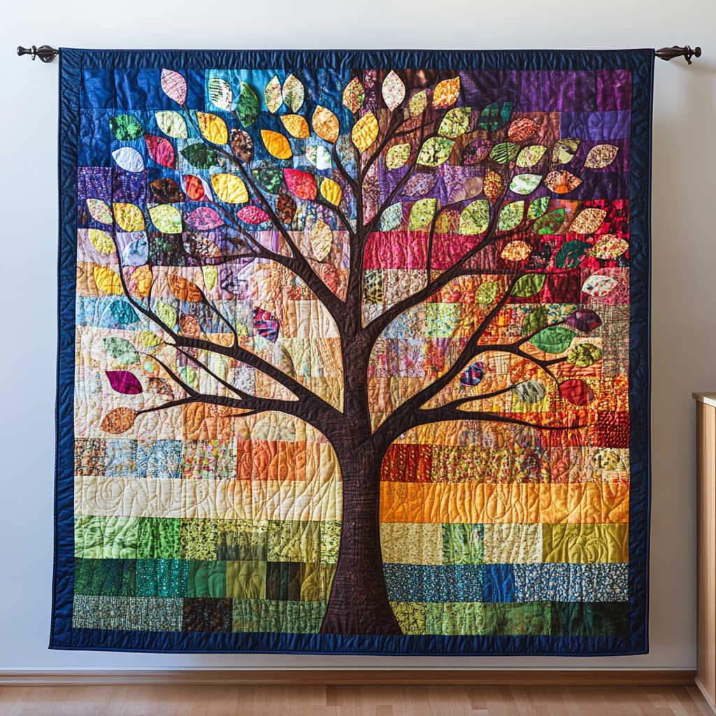 Kaleidoscope Tree Quilted Blanket - Throw (55" x 60")