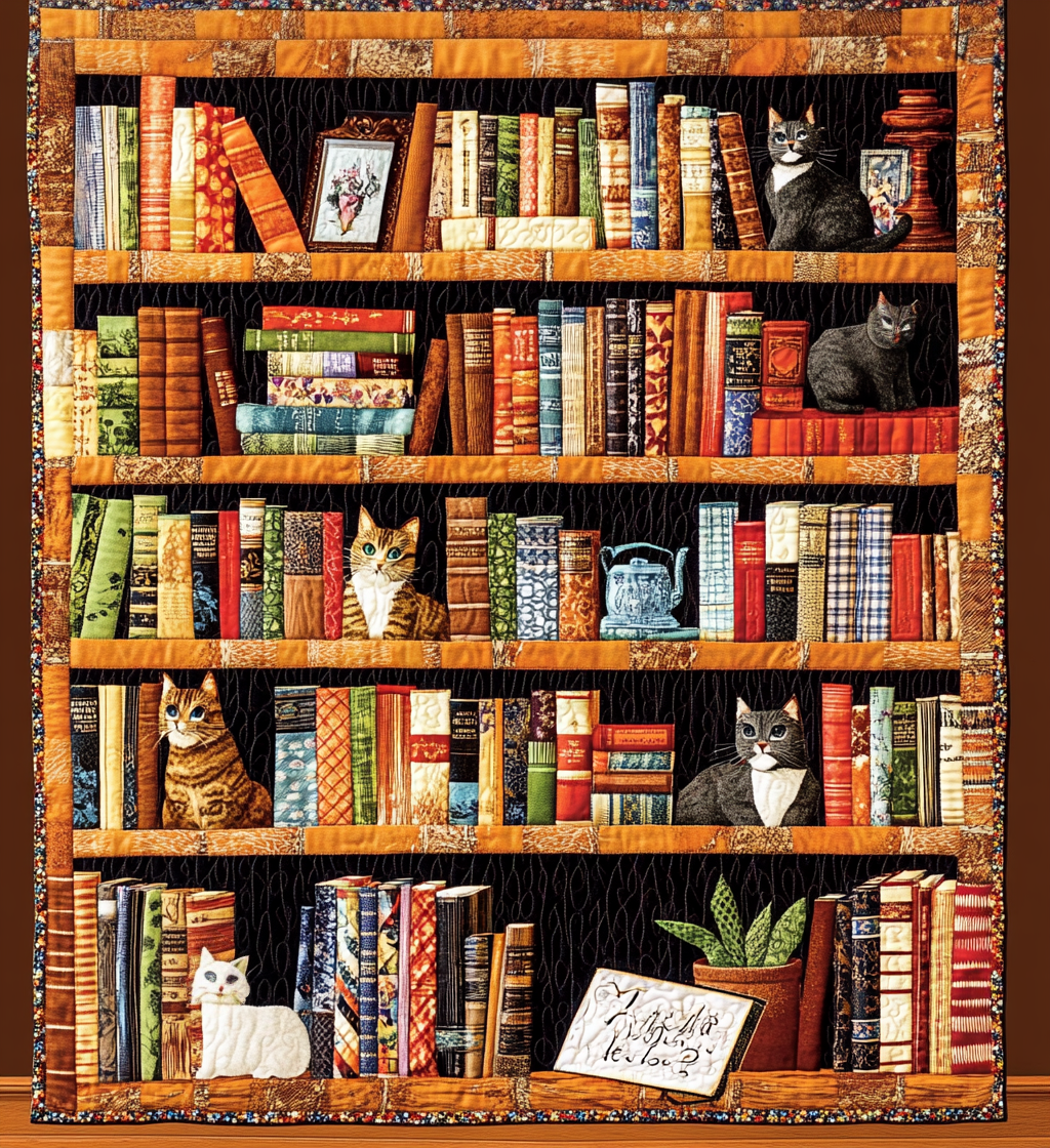 Kitten Library Quilted Blanket - Throw (55" x 60")