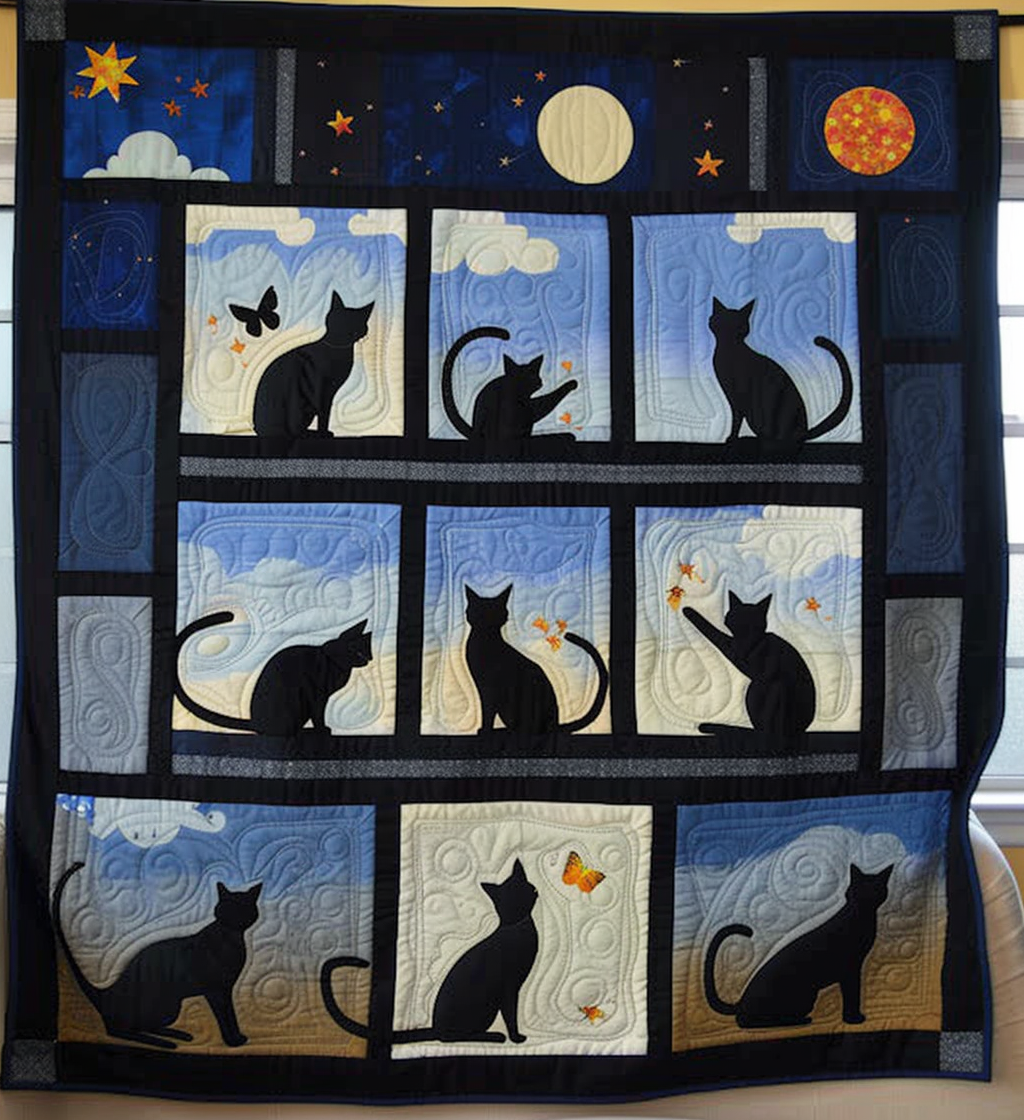 Kitty Night Dreams Quilted Blanket - Throw (55" x 60")