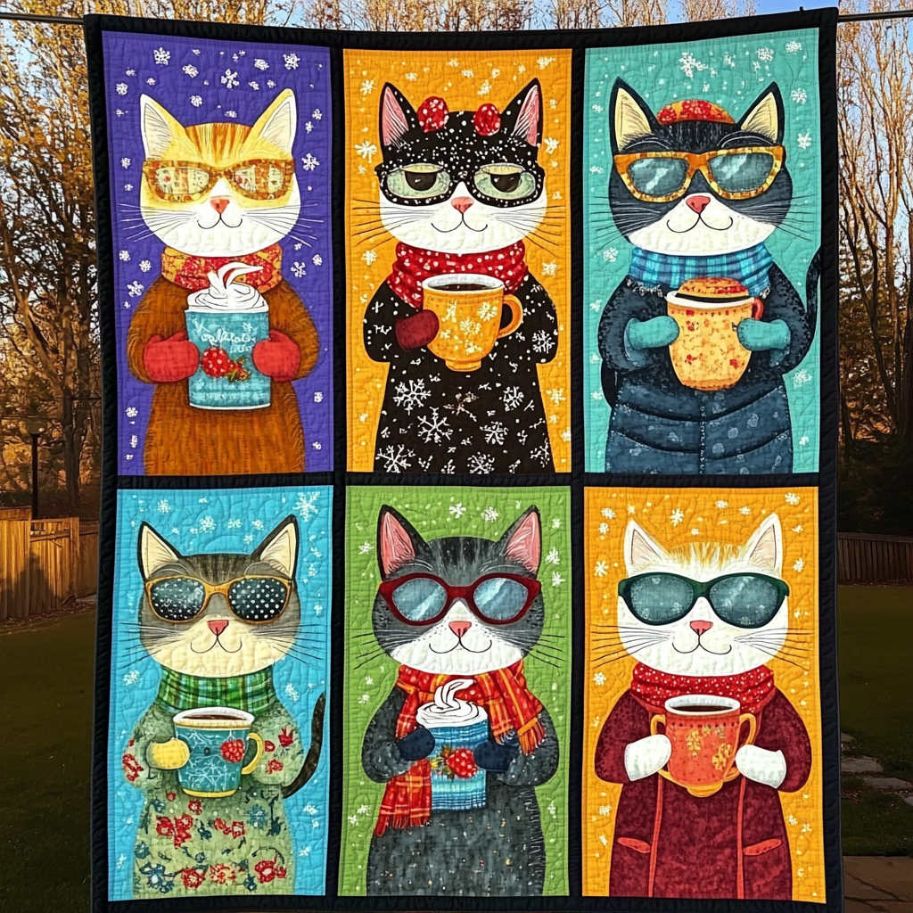 Kitty Kaleidoscope Quilted Blanket - Throw (55" x 60")