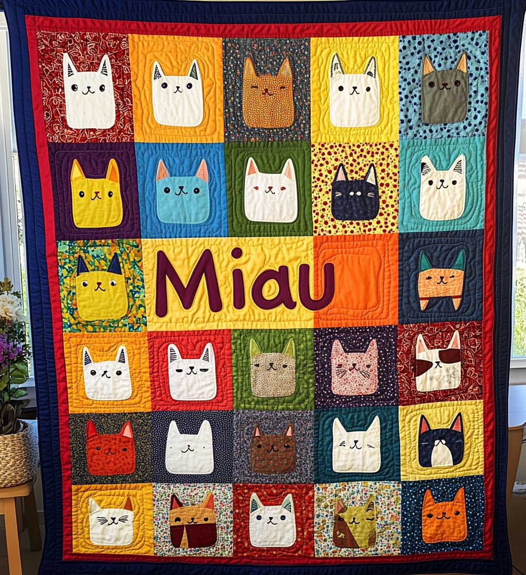Kitty Kaleidoscope Quilted Blanket - Throw (55" x 60")