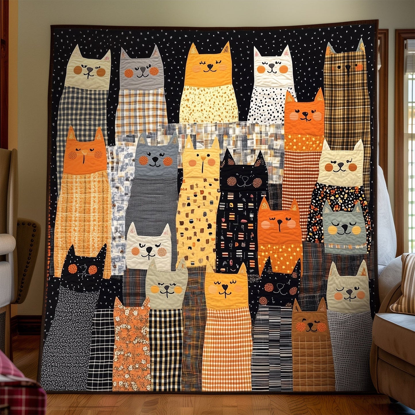 Kitty Kaleidoscope Quilted Blanket - Throw (55" x 60")