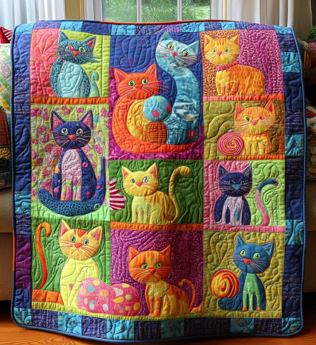 Kitty Kingdom Quilted Blanket - Throw (55" x 60")