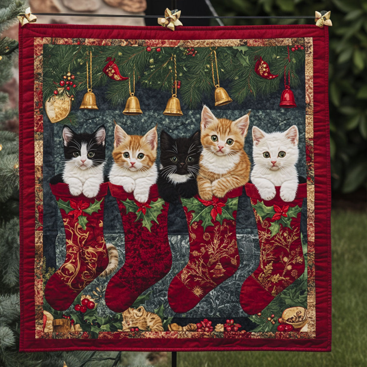 Kitty Stocking Surprise Quilted Blanket - Throw (55" x 60")