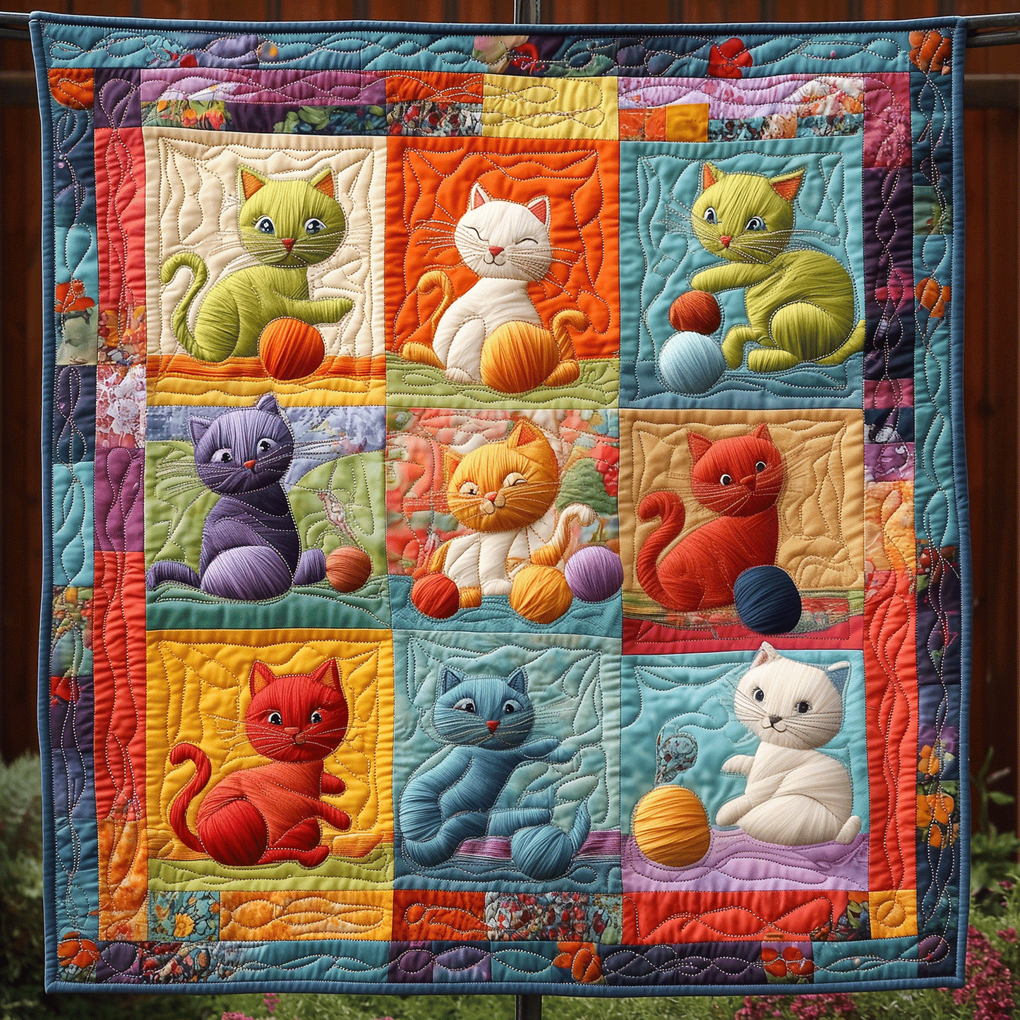 Kitty Yarn Tangle Quilted Blanket - Throw (55" x 60")