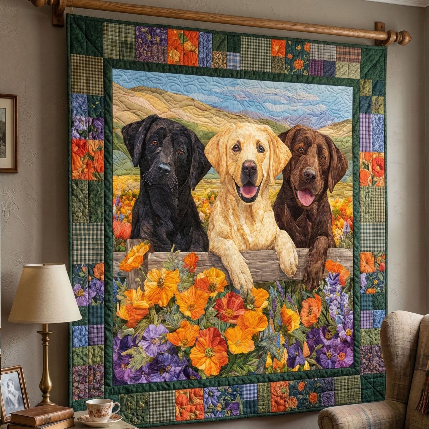 Labrador Trio Garden Quilted Blanket - Baby (30" x 40") - Pack 1