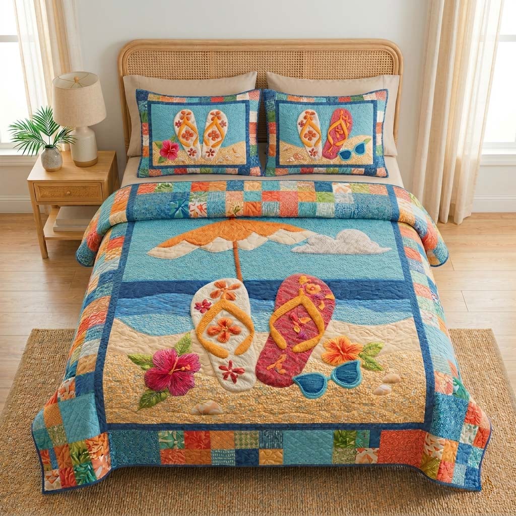 Lagoon Escape 3-Piece Quilted Bedding Set - Single (59" x 70")