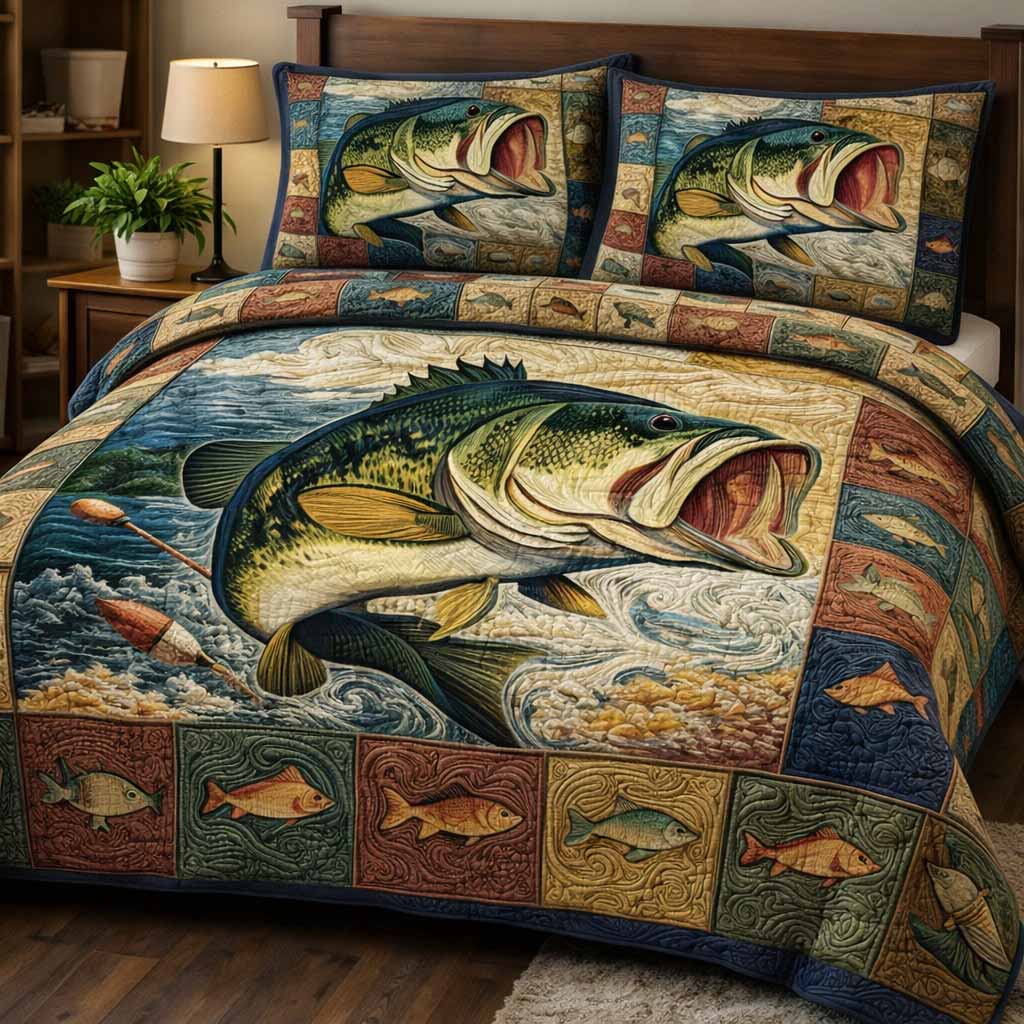 Lake Lunker 3-Piece Quilted Bedding Set - Single (59" x 70")