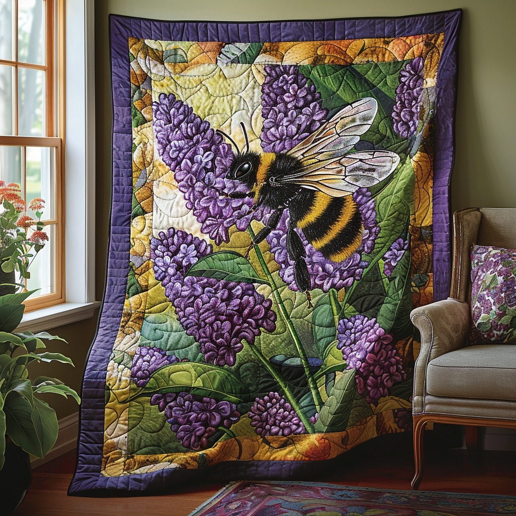 Lavender Buzz Quilted Blanket - Throw (55" x 60")