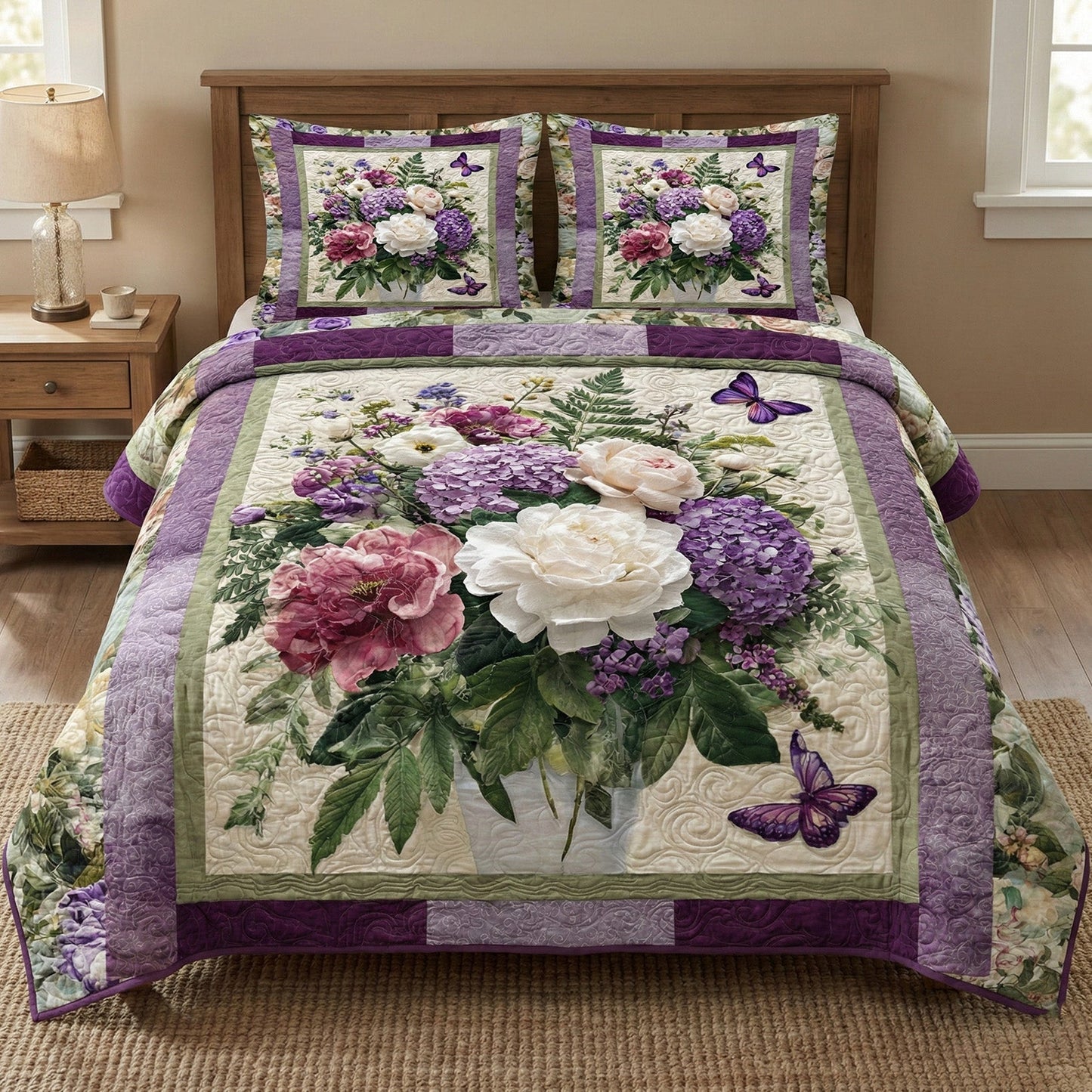Lavender Garden Grace 3-Piece Quilted Bedding Set - Single (59" x 70")