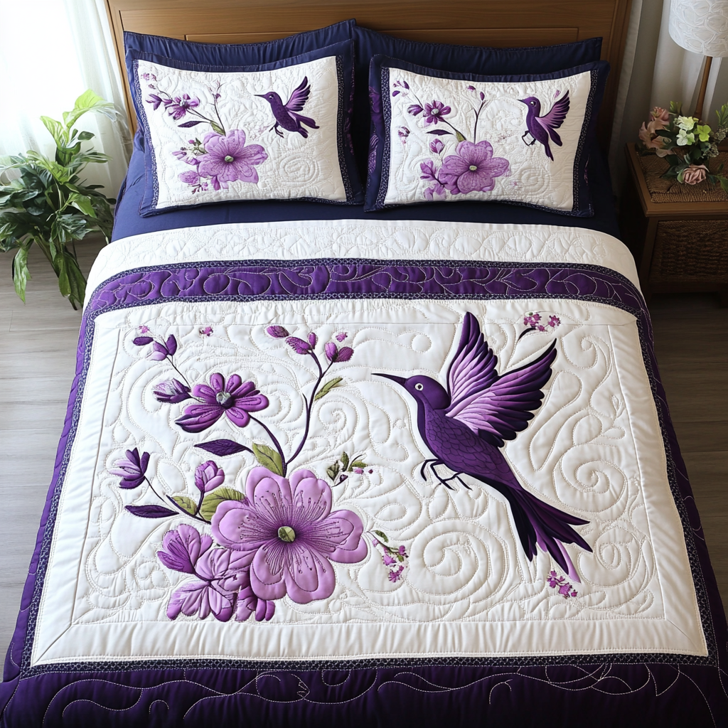 Lavender and Beaks Quilted Bedding Set - Single (59" x 70")