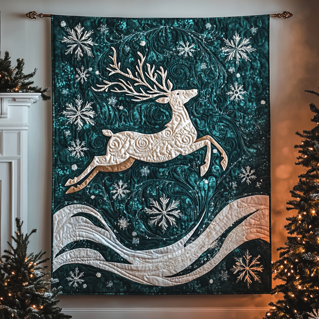Leaping Reindeer Quilted Blanket - Throw (55" x 60")