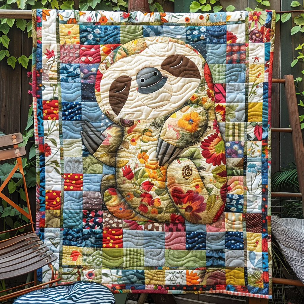 Leisurely Sloth Quilted Blanket - Throw (55" x 60")