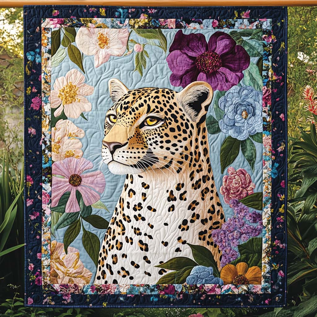 Leopard in Bloom Quilted Blanket - Throw (55" x 60")