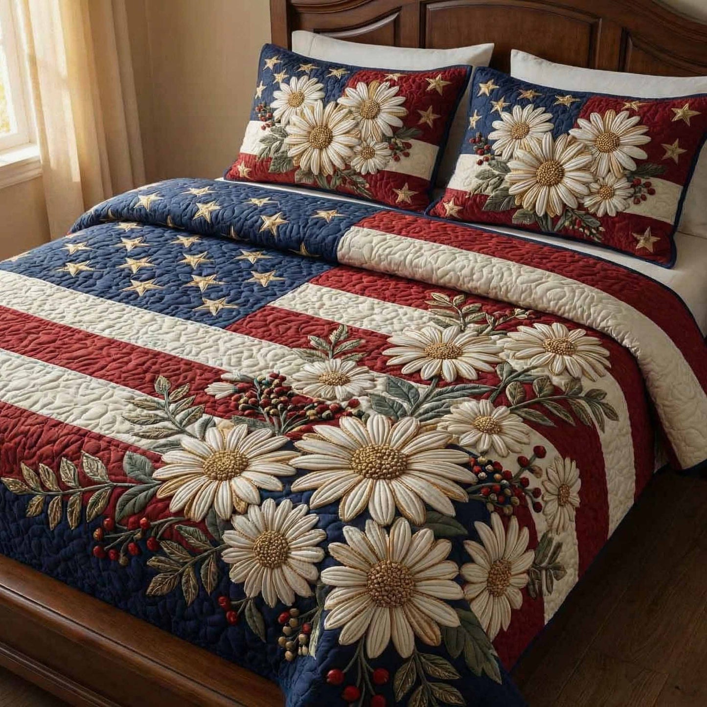 Liberty Daisy 3-Piece Quilted Bedding Set - Single (59" x 70")