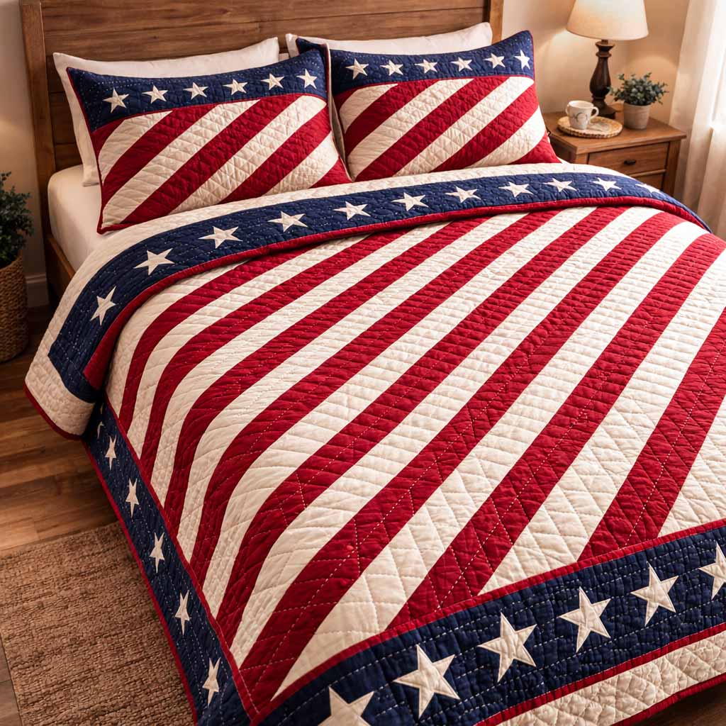 Liberty Stripe 3-Piece Quilted Bedding Set - Single (59" x 70")