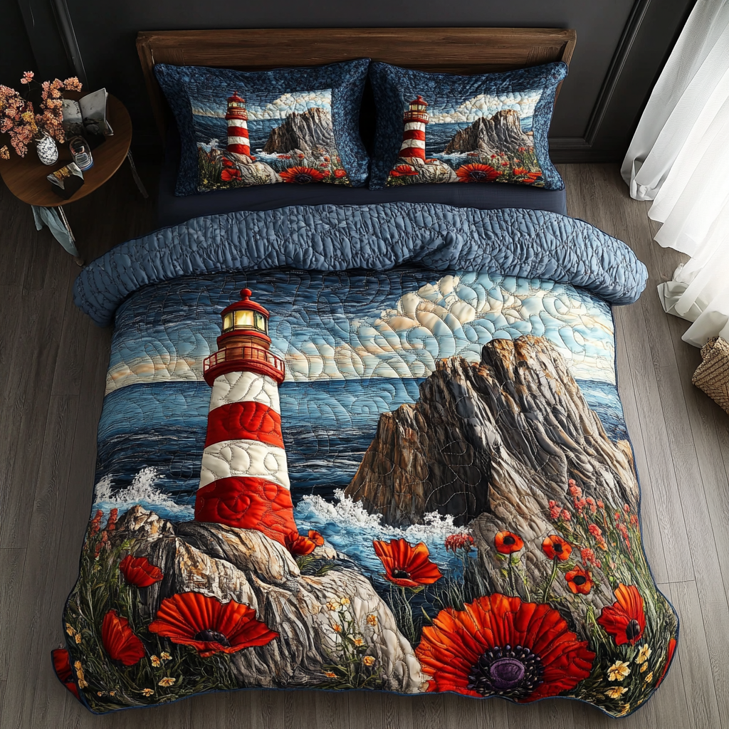 Lighthouse Haven 3-Piece Quilted Bedding Set - Single (59" x 70")