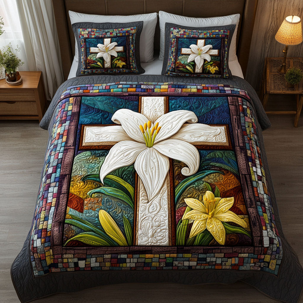 Lily Cross 3-Piece Quilted Bedding Set - Single (59" x 70")