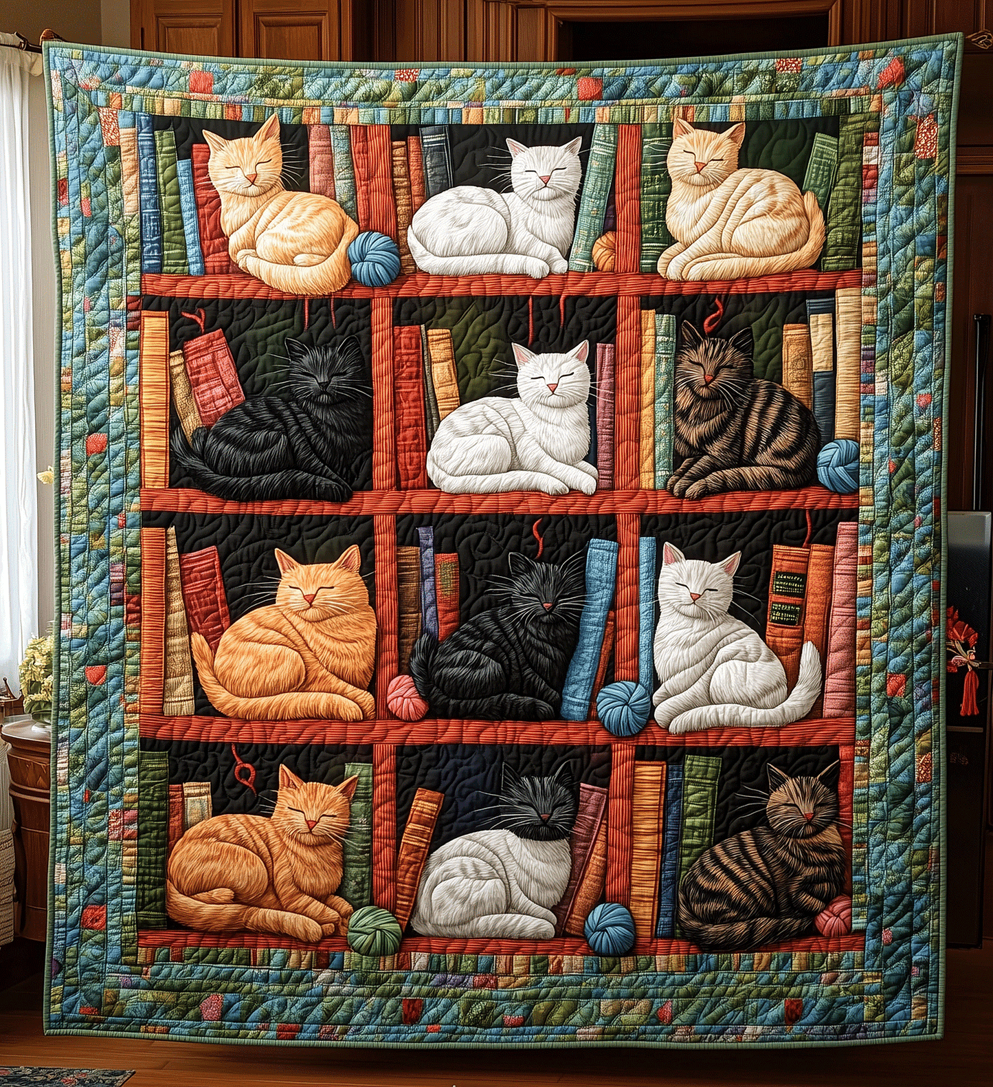 Literary Feline Quilted Blanket - Throw (55" x 60")