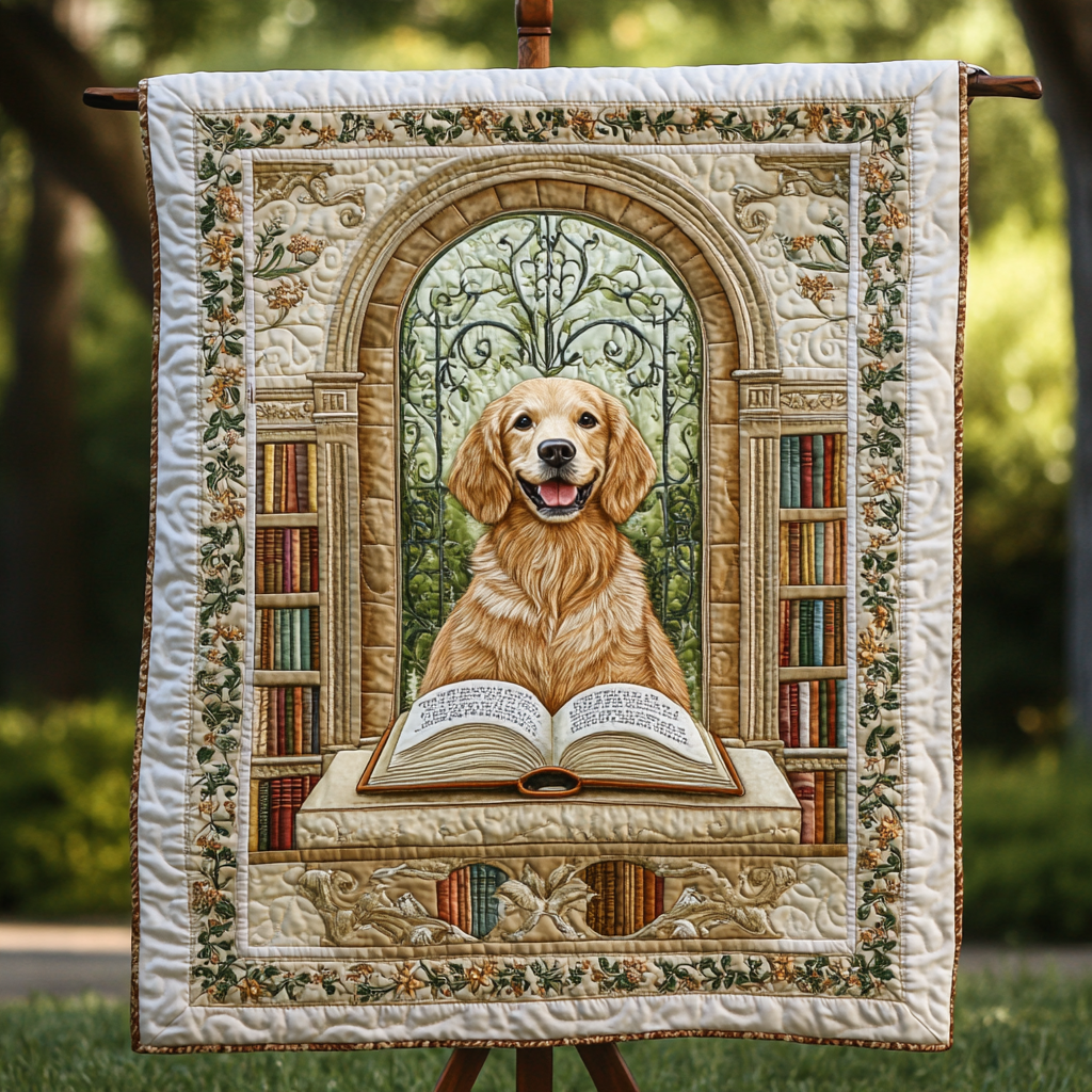 Literary Golden Quilted Blanket - Throw (55" x 60")