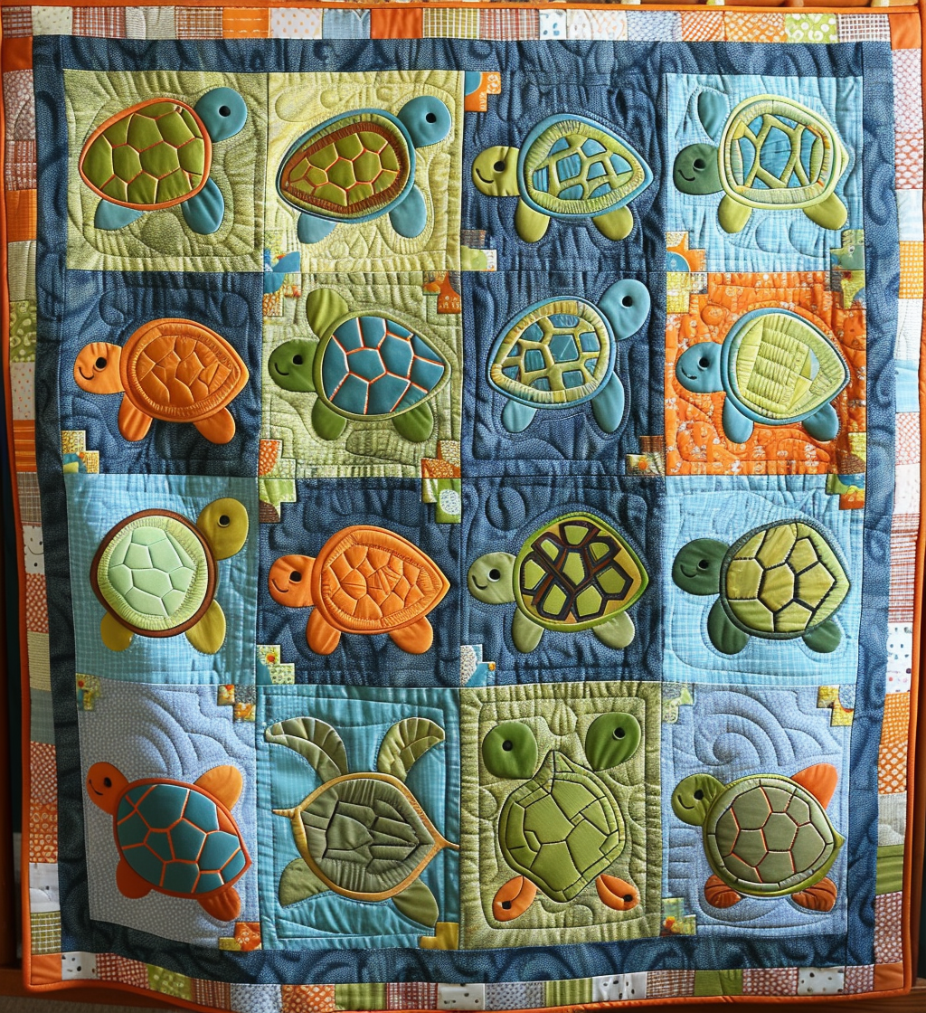 Little Turtles Quilted Blanket - Throw (55" x 60")