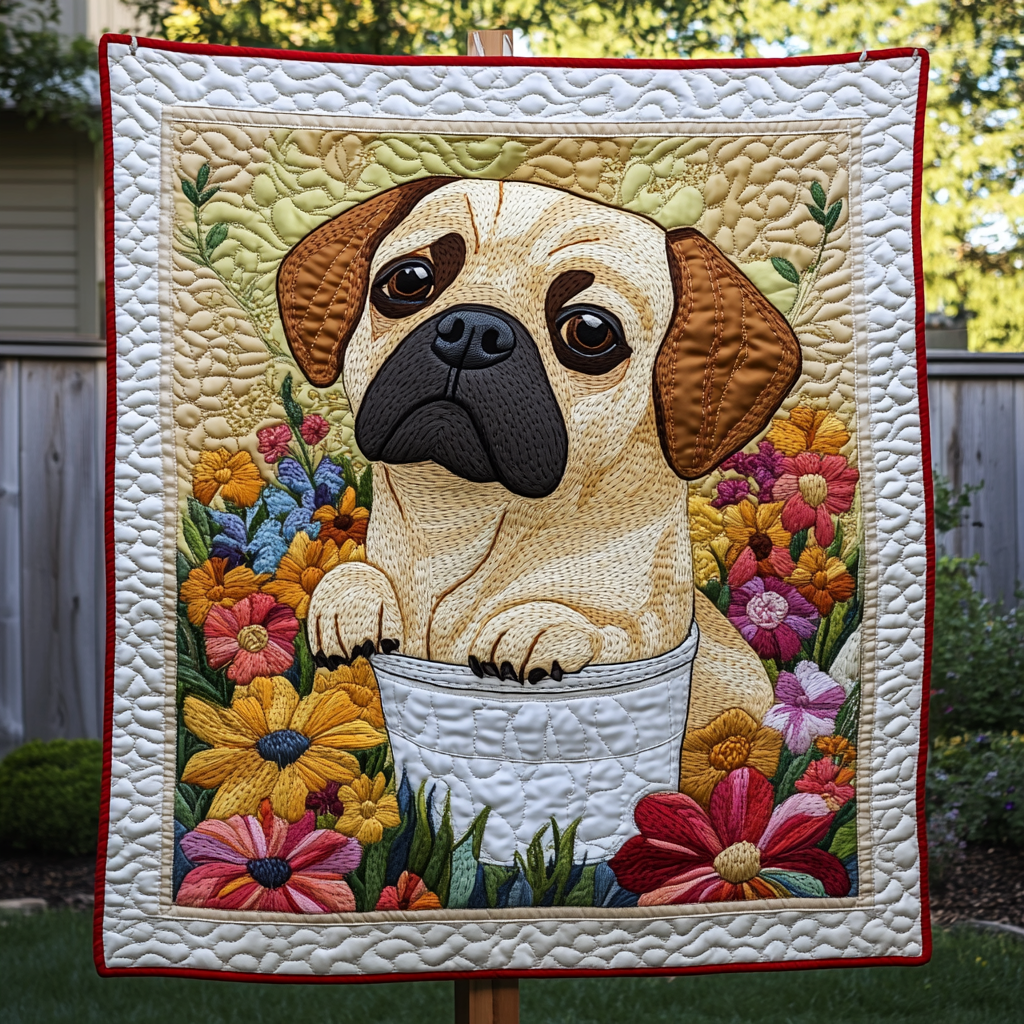 Little Pug Adventures Quilted Blanket - Throw (55" x 60")