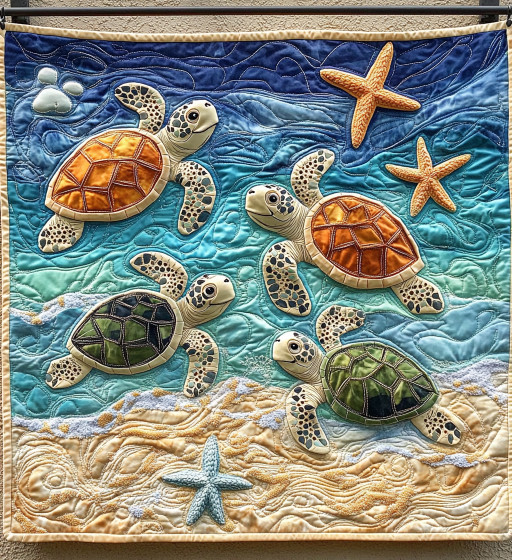 Little Turtle Art Quilt Hanging - Baby (30" x 40")