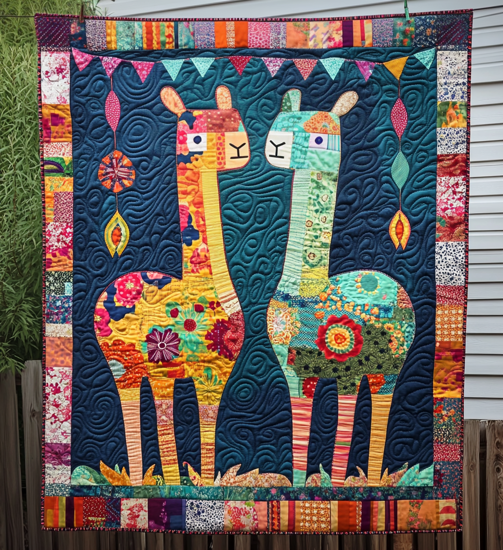 Llama Parade Quilted Blanket - Throw (55" x 60")