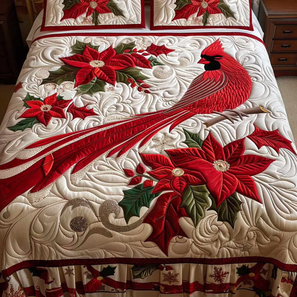 Long Tail Cardinal Quilted Bedding Set - Single (59" x 70")
