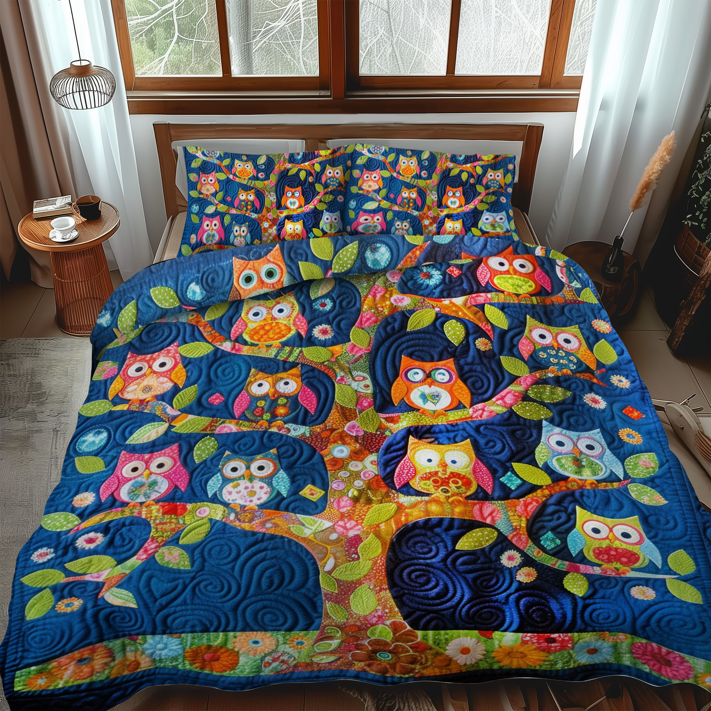 Lovable Owls 3-Piece Quilted Bedding Set - Single (59" x 70")