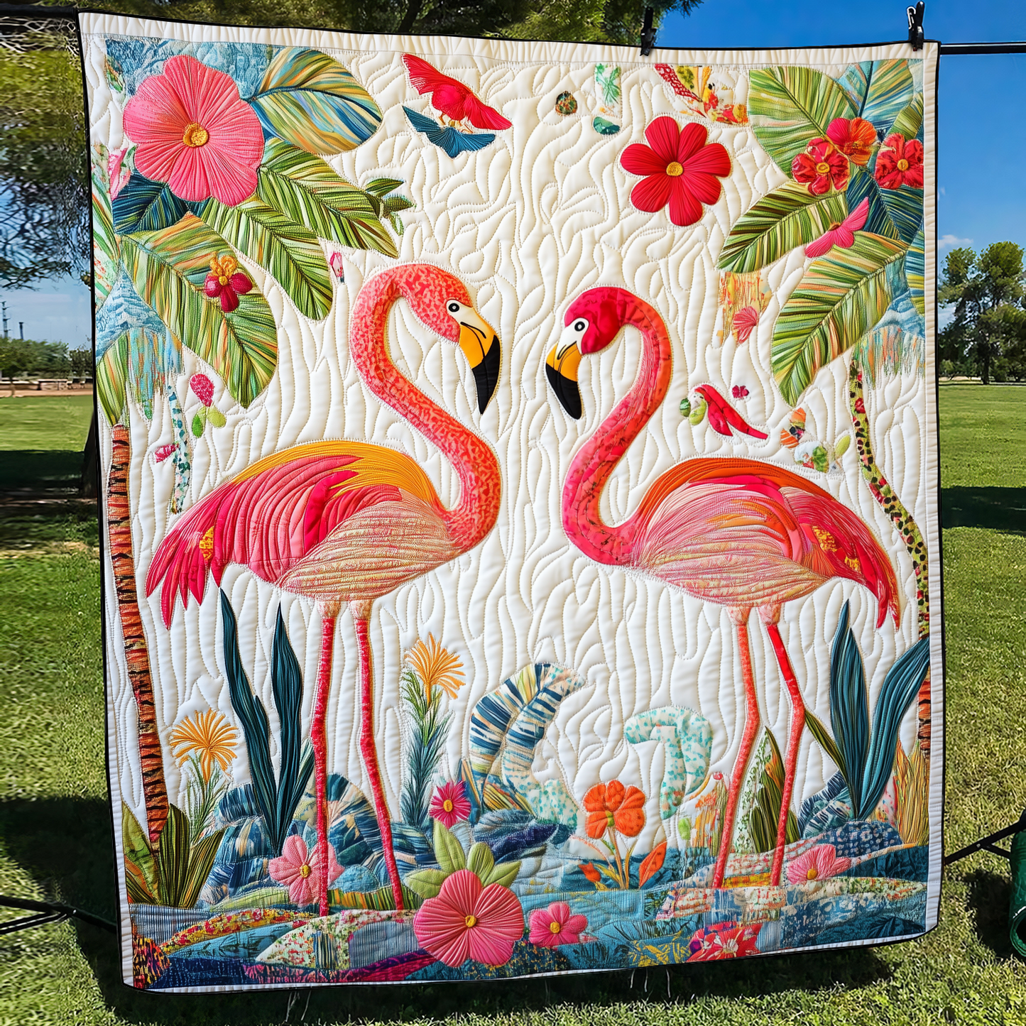 Lovable Flamingo Quilted Blanket - Throw (55" x 60")