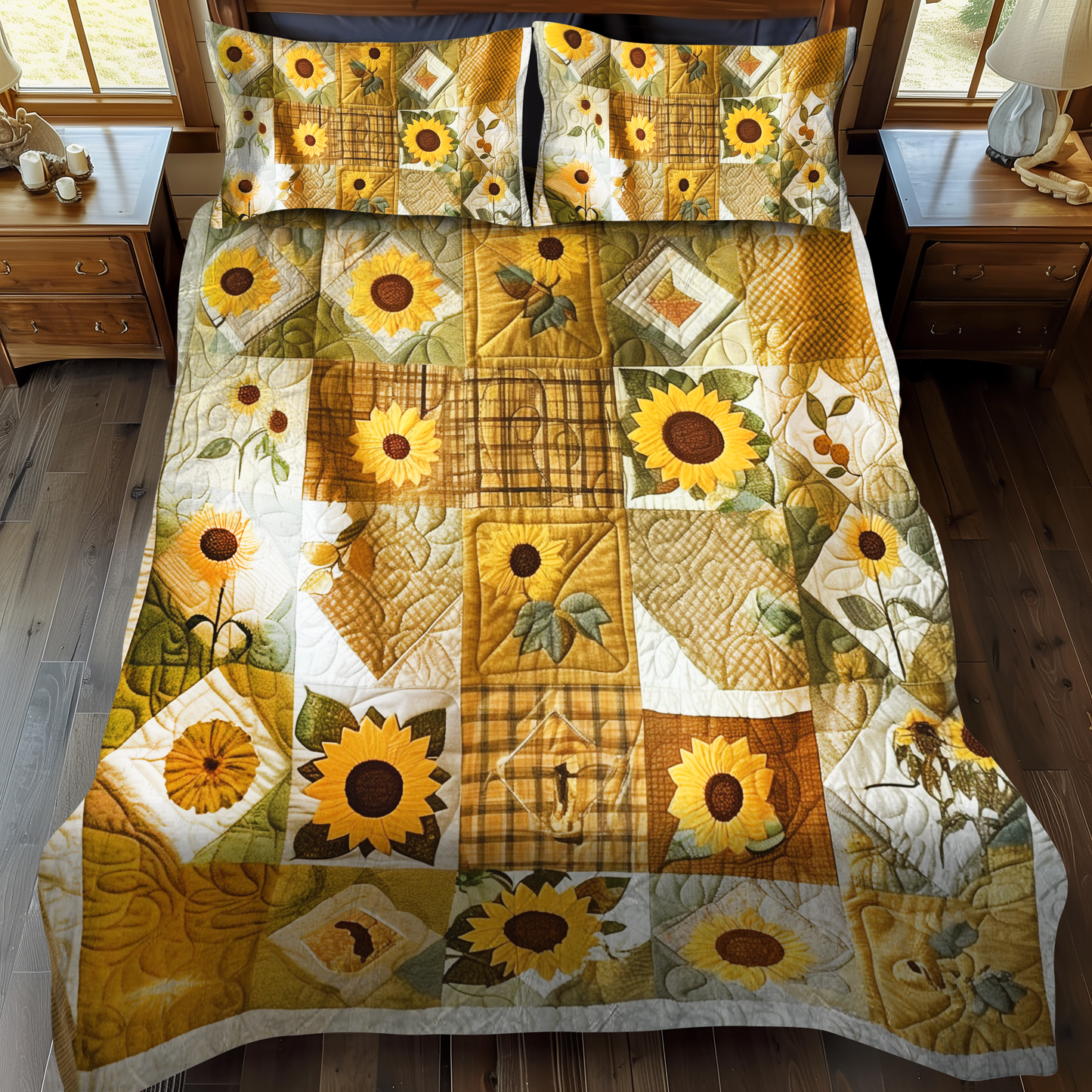 Lovable Sunflowers 3-Piece Quilted Bedding Set - Single (59" x 70")