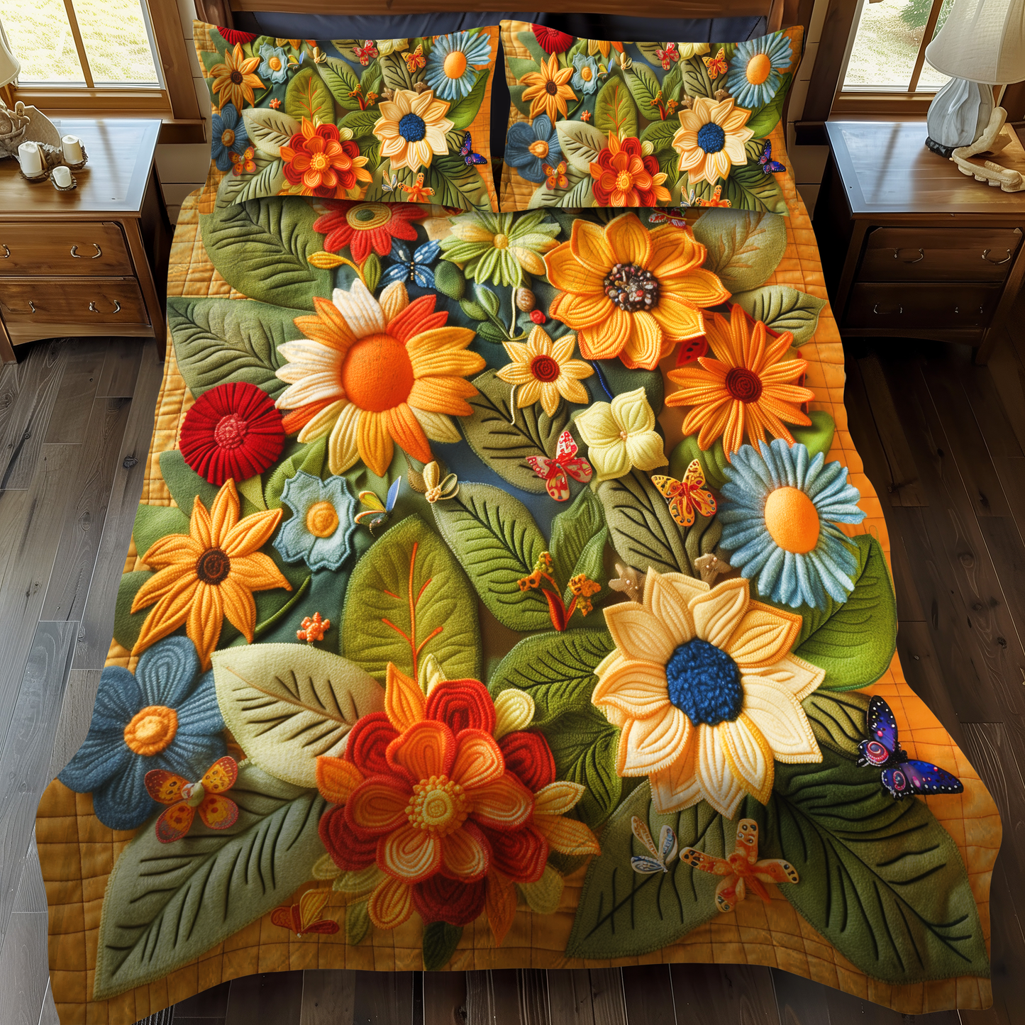 Lovable Sunflowers 3-Piece Quilted Bedding Set - Single (59" x 70")