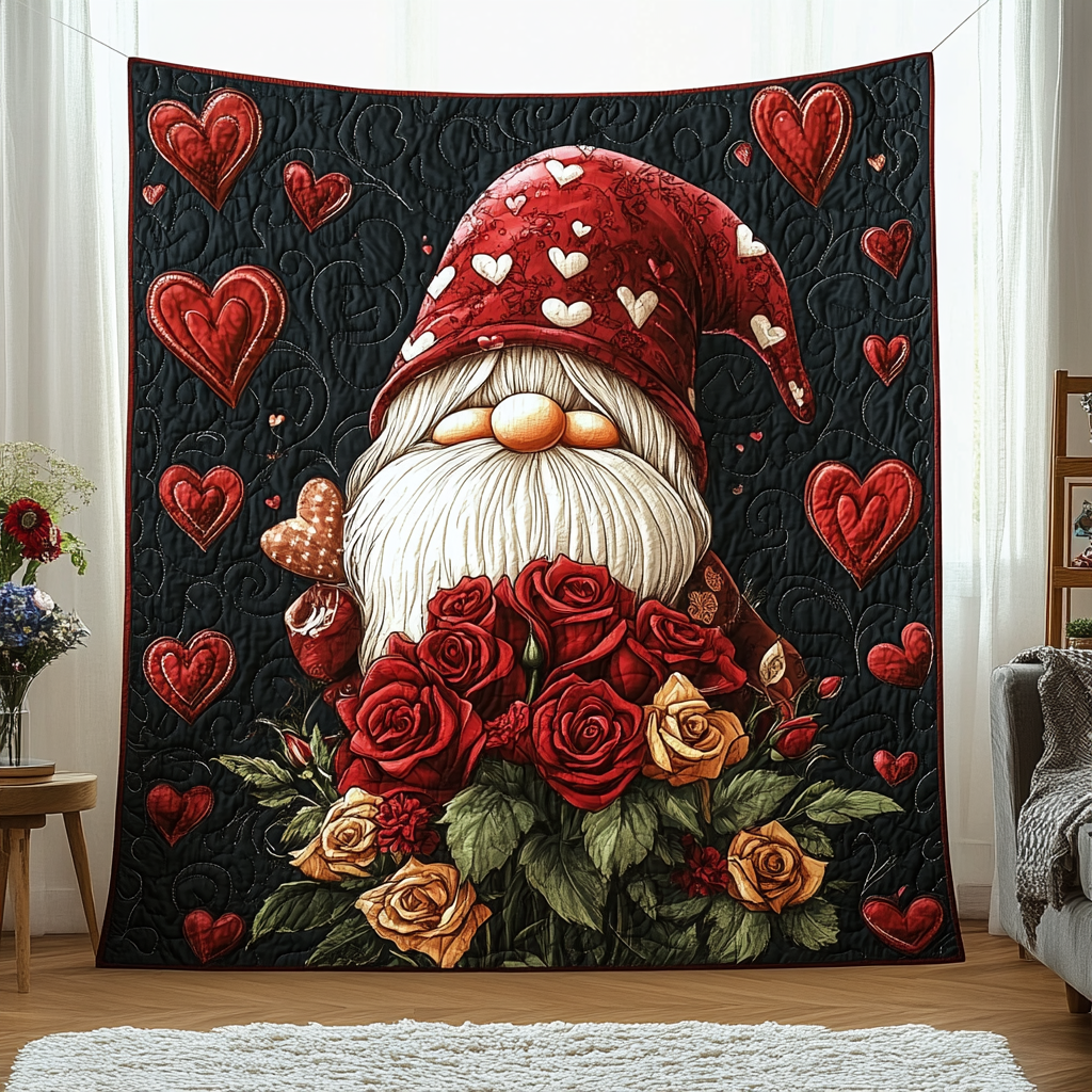 Love Gnome Bouquet Quilted Blanket - Throw (55" x 60")