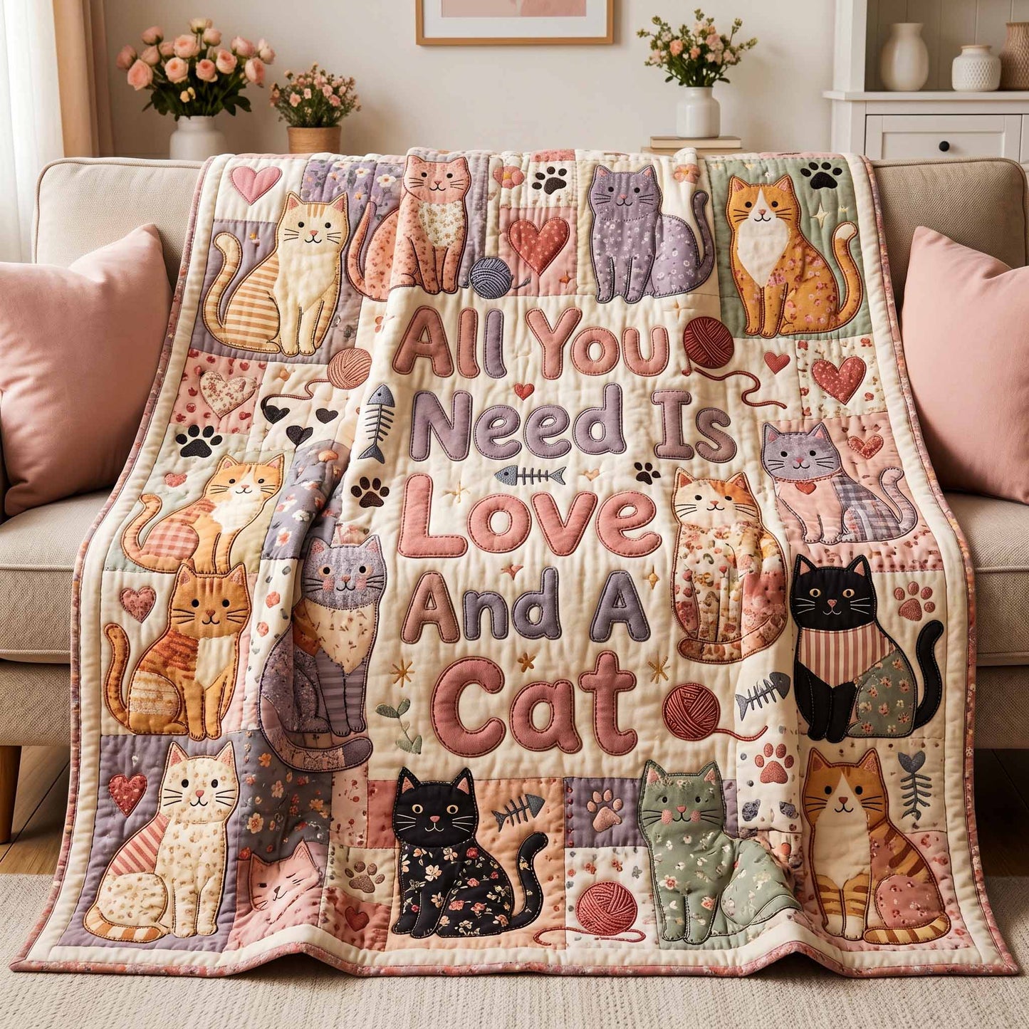 Love And A Cat Quilted Blanket - Baby (30" x 40") - Pack 1