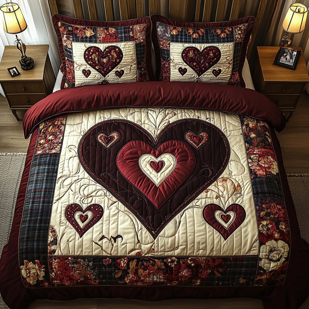 Love Nest 3-Piece Quilted Bedding Set - Single (59" x 70")