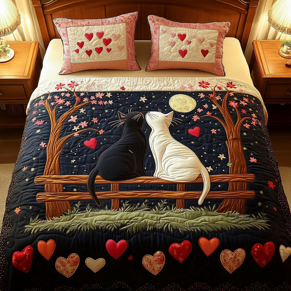 Loving Whiskers 3-Piece Quilted Bedding Set - Single (59" x 70")