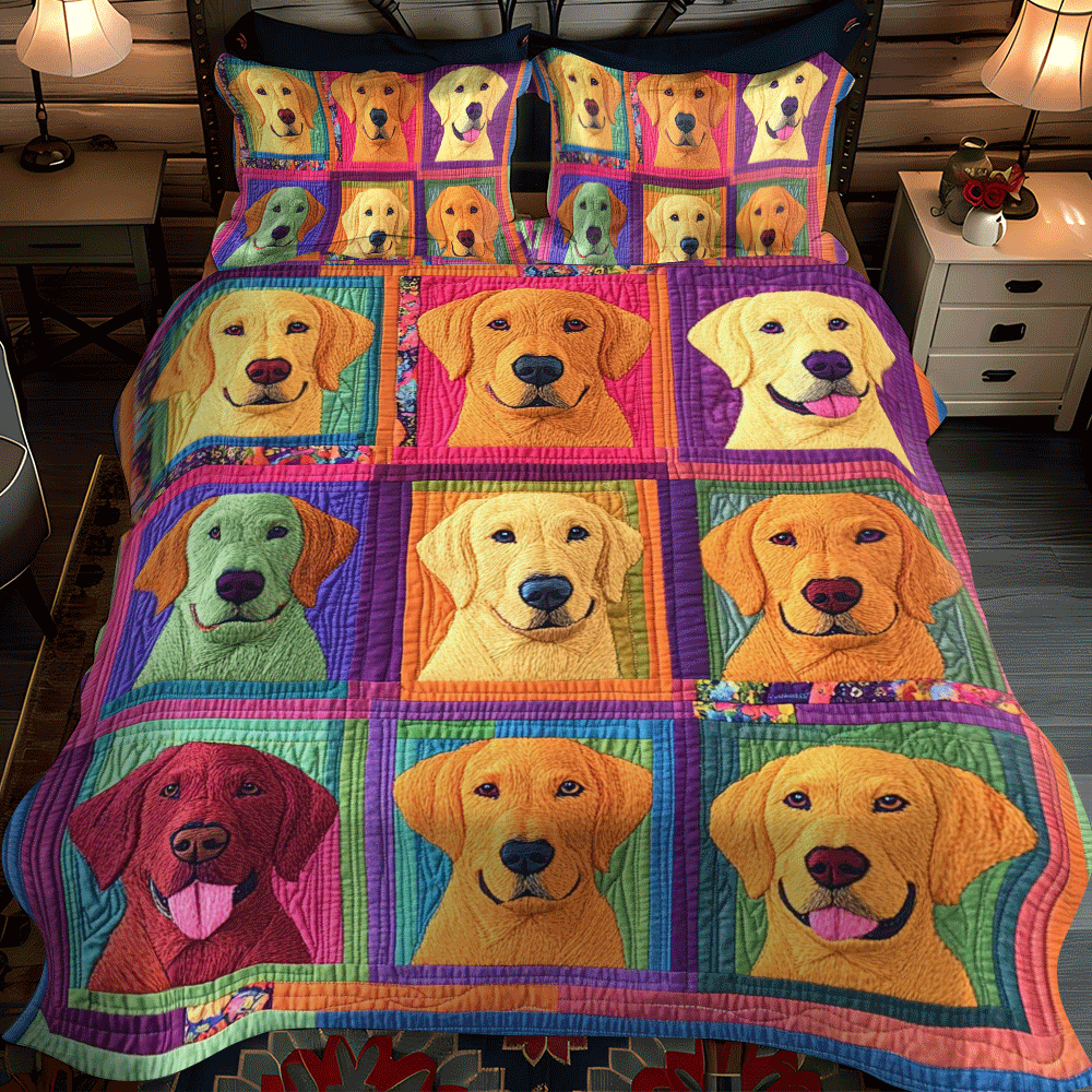 Loving Floral Labrador 3-Piece Quilted Bedding Set - Single (59" x 70")
