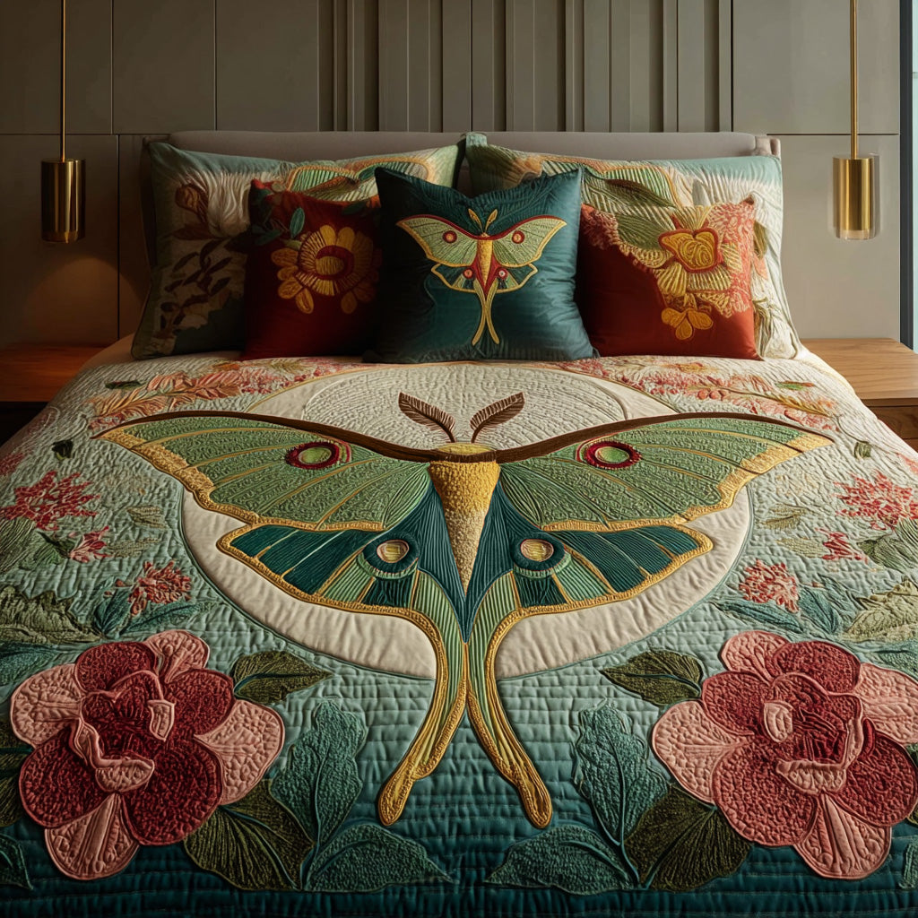 Luna Moth Serenity 3-Piece Quilted Bedding Set - Single (59" x 70")