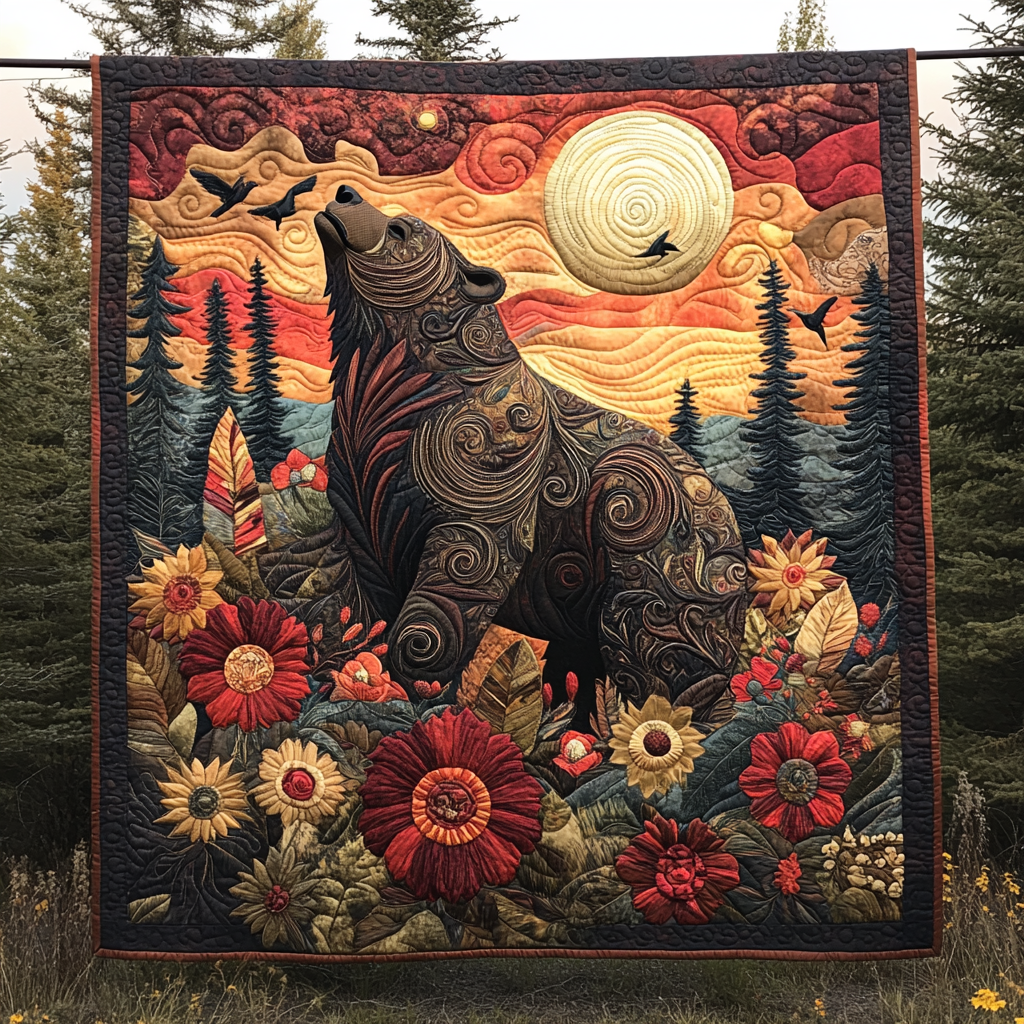 Lunar Sentinel Bear Quilted Blanket - Throw (55" x 60")