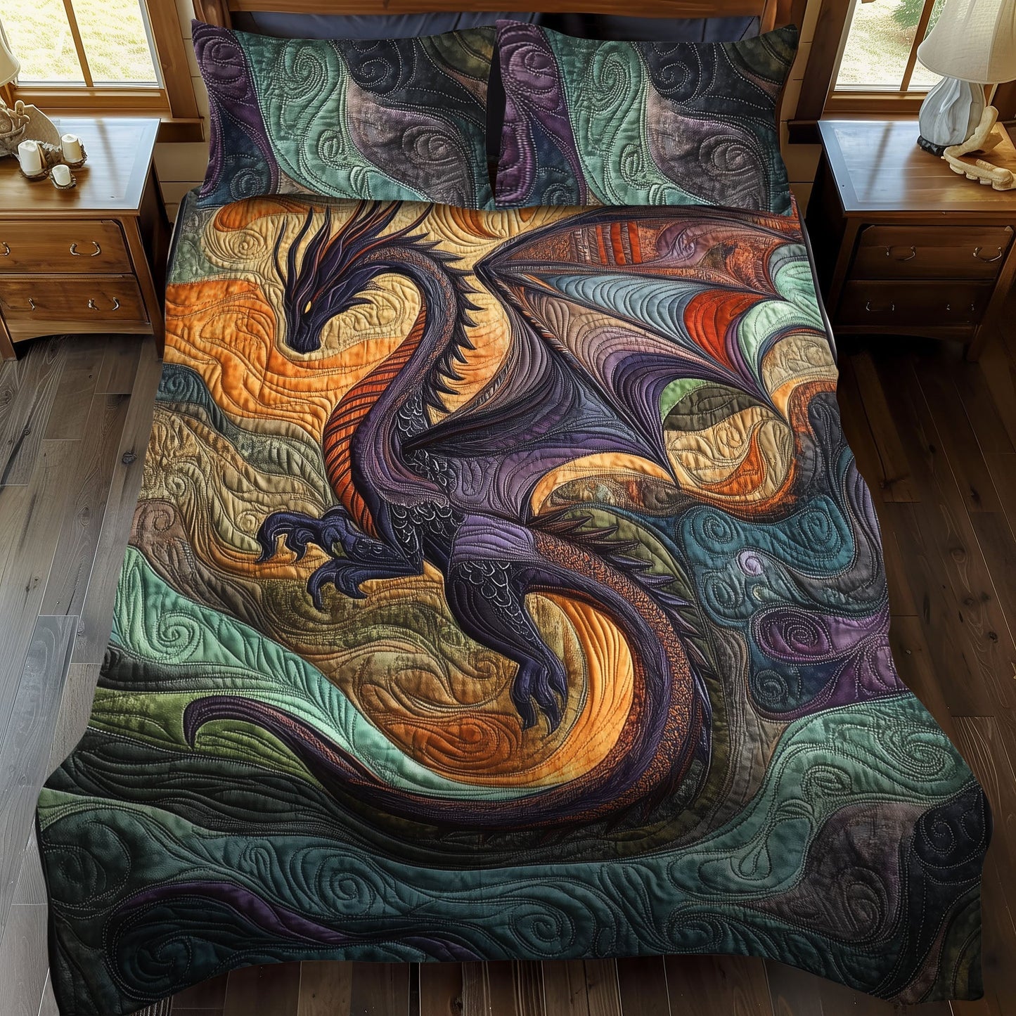 Lunar Serpent 3-Piece Quilted Bedding Set - Single (59" x 70")