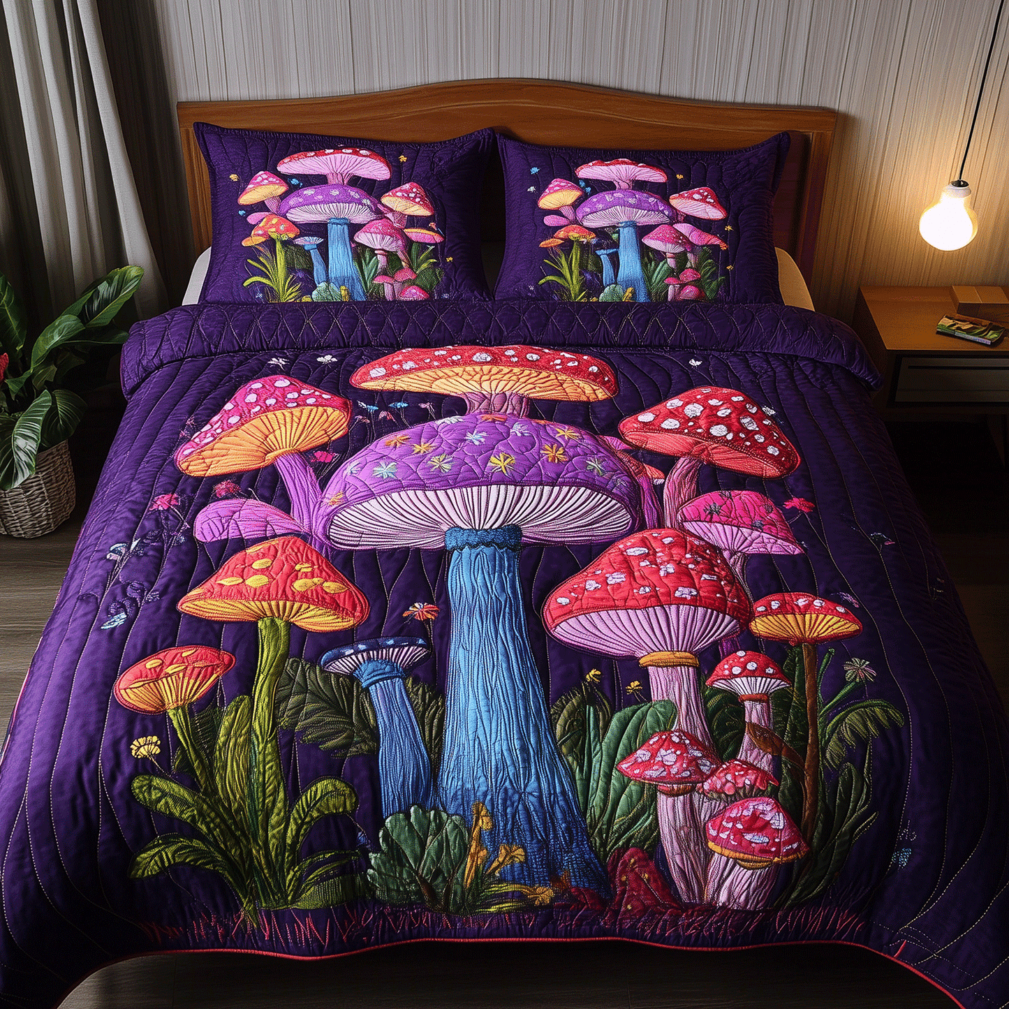 Magic Mushroom 3-Piece Quilted Bedding Set - Single (59" x 70")