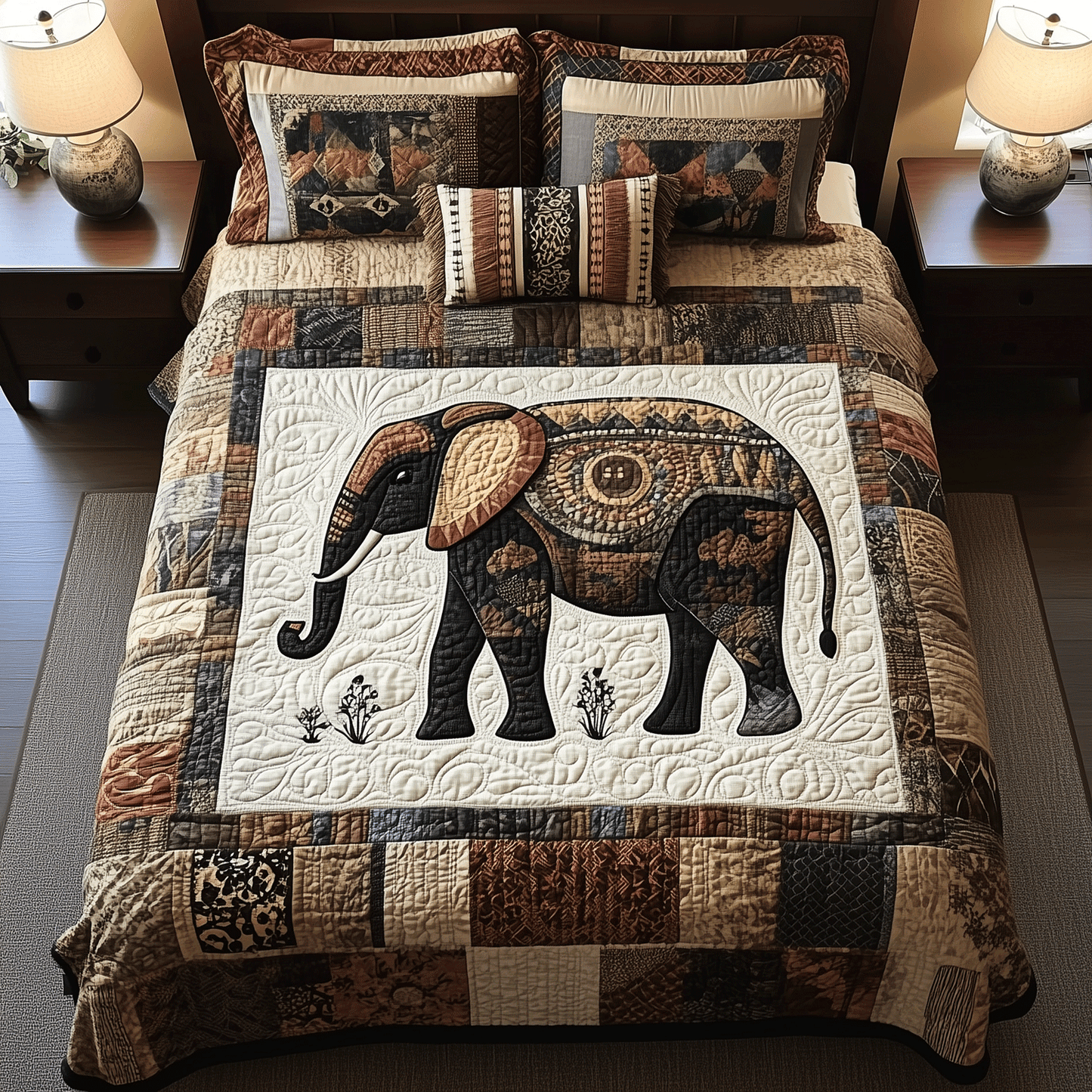Majestic Elephant 3-Piece Quilted Bedding Set - Single (59" x 70")