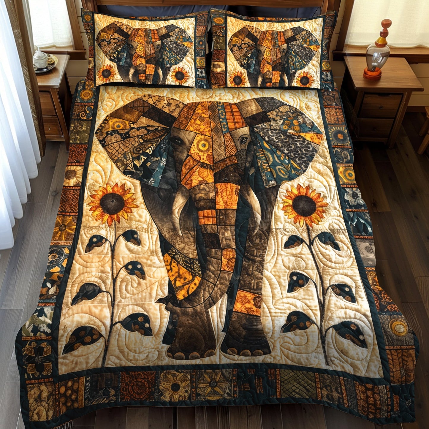 Majestic Elephant 3-Piece Quilted Bedding Set - Single (59" x 70")