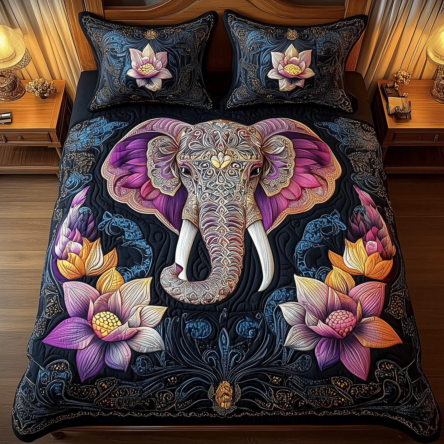 Majestic Elephant Bliss 3-Piece Quilted Bedding Set - Single (59" x 70")