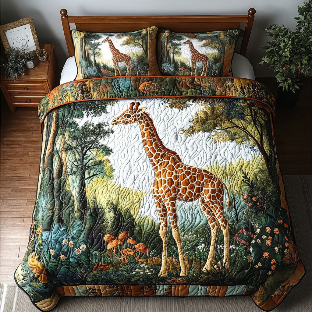 Majestic Forest Giraffe 3-Piece Quilted Bedding Set - Single (59" x 70")