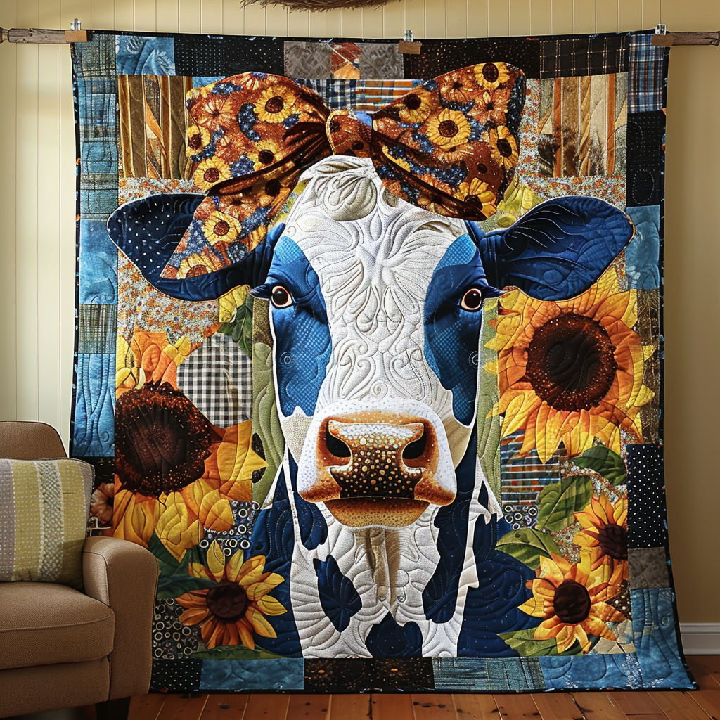 Majestic Sunflower Bovine Quilted Blanket - Throw (55" x 60")