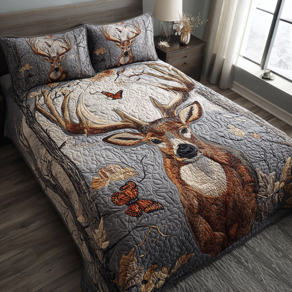 Majestic Deer Camo 3-Piece Quilted Bedding Set - Single (59" x 70")