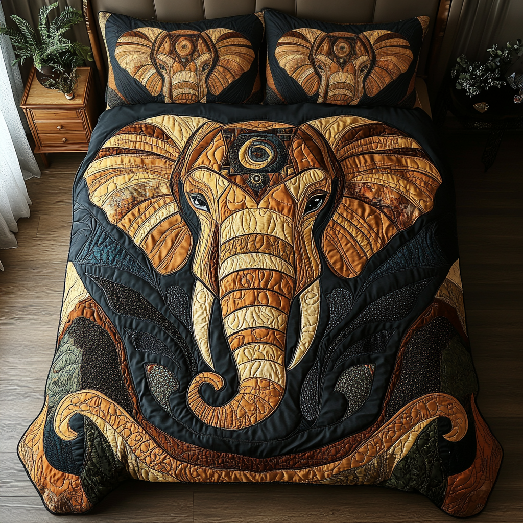 Majestic Elephant 3-Piece Quilted Bedding Set - Single (59" x 70")